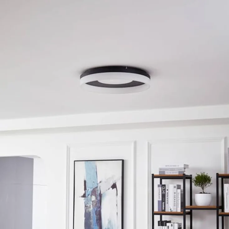 Lucande LED Smart Home Deckenlampe Squillo, dimmbar mit Leselampe, modern, schwarz, 1-flammig, energiesparend mit Fernbedienung – Bild 3