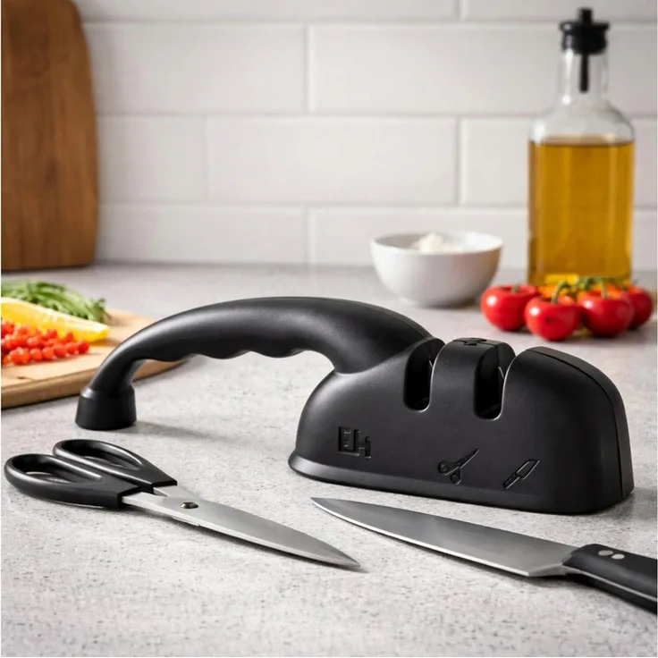 Koopman Messerschärfer Scherenschleifer Schleifer Schleifkopf 19x5cm Schwarz, ergonomischer Griff, Standsicher, Kunststoff, Für Messer & Scheren