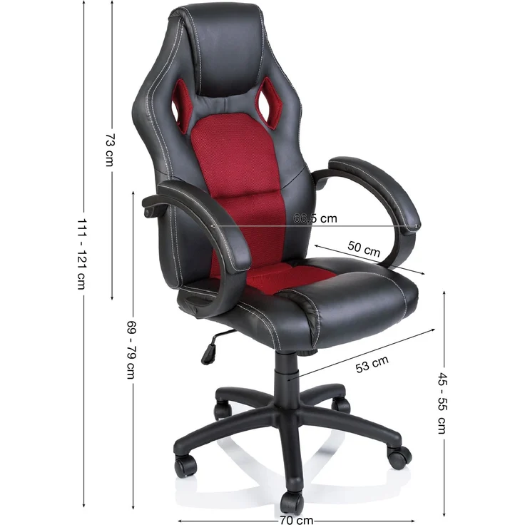 Tresko Racing Chefsessel Bürostuhl Drehstuhl Schalensitz Bürosessel Schreibtischstuhl schwarz/rot – Bild 7