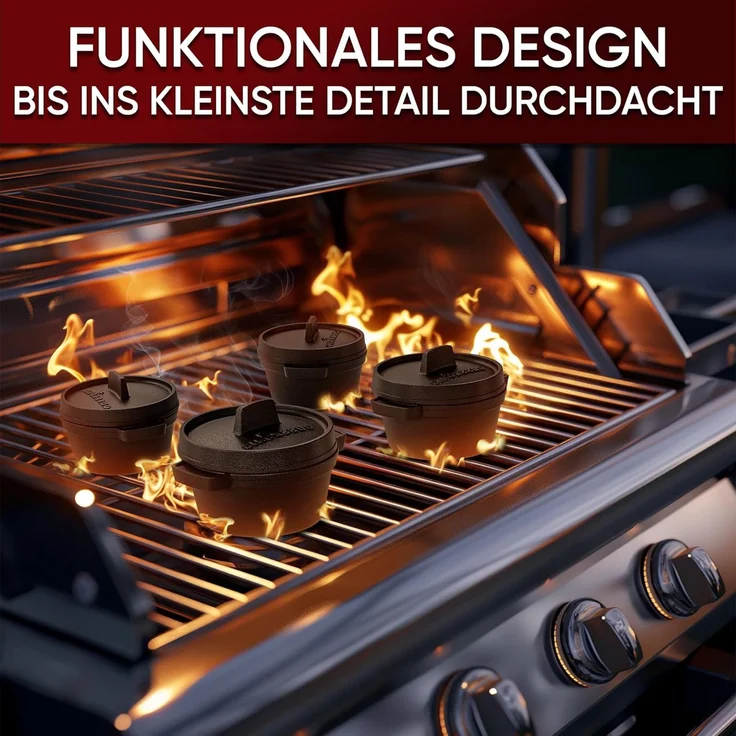 GUSSKÖNIG Dutch Oven Set Mini Topf mit Deckel 4Stk je 300 ml Pflegepaste – Bild 6