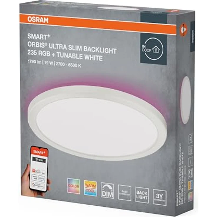 Osram SMART+ WiFi Orbis Ultra Slim LED Panelleuchte 235mm, Weiß, 19W, 1140lm, RGB+TW 2700-6500K, Alexa-kompatibel, dimmbar – Bild 2