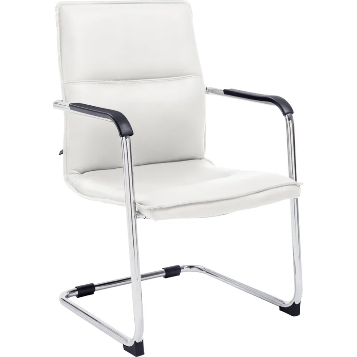 DELUKE® Besucherstuhl SEATTLE - 92x56x60cm, Weiß Kunstleder Metall Gestell Konferenzstuhl Wartezimmerstuhl