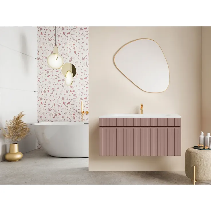 Vente-unique - SATARA Waschbeckenmöbel Holz, Platte Puderrosa - B 46 cm x H 46 cm x L 100 cm