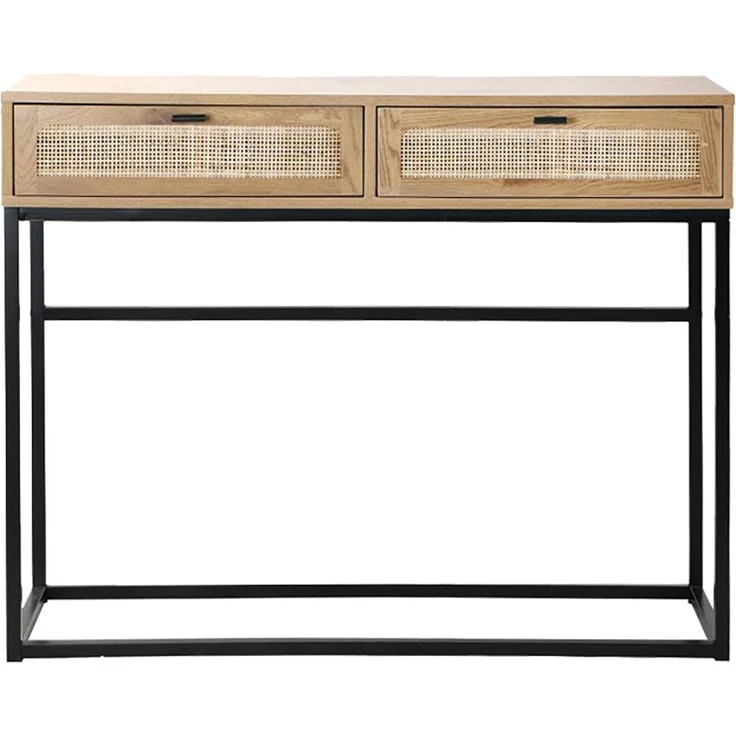 Casâme 'JAYA' Konsole aus Rattan mit 2 Schubladen L100cm - Eicheneffect - Helles Holz