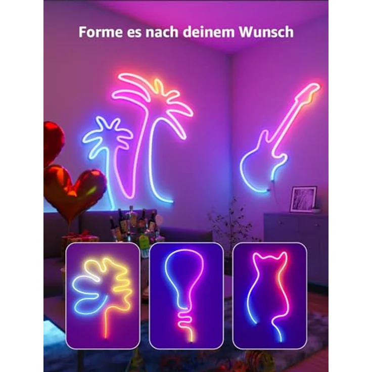Lepro Neon LED Strip 3m, Neon LED Streifen mit App Steuerung, Musik Sync & Sprachsteuerung, funktioniert mit Alexa & Google Assistant, Flexibles RGB Lichtband für Wohnzimmer, Gaming, Party&Wanddeko – Bild 10