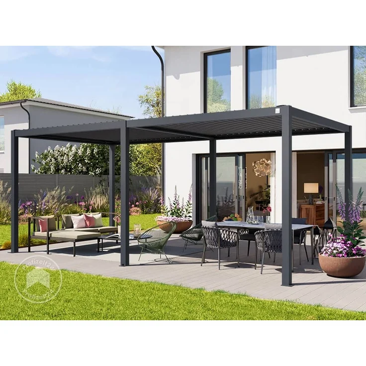 PRIMEYARD Pergola 3x6 m Aluminium-Pfosten mit Lamellendach aus Stahl anthrazitfarbeneTerrassenüberdachung – Bild 1