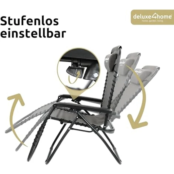deluxe4home Gartenliege Liegestuhl Set mit Klapptisch I Gartenstuhl Klappbar I Liege Anthrazit, 3-teilig, Flexibles Gewebe – Bild 5