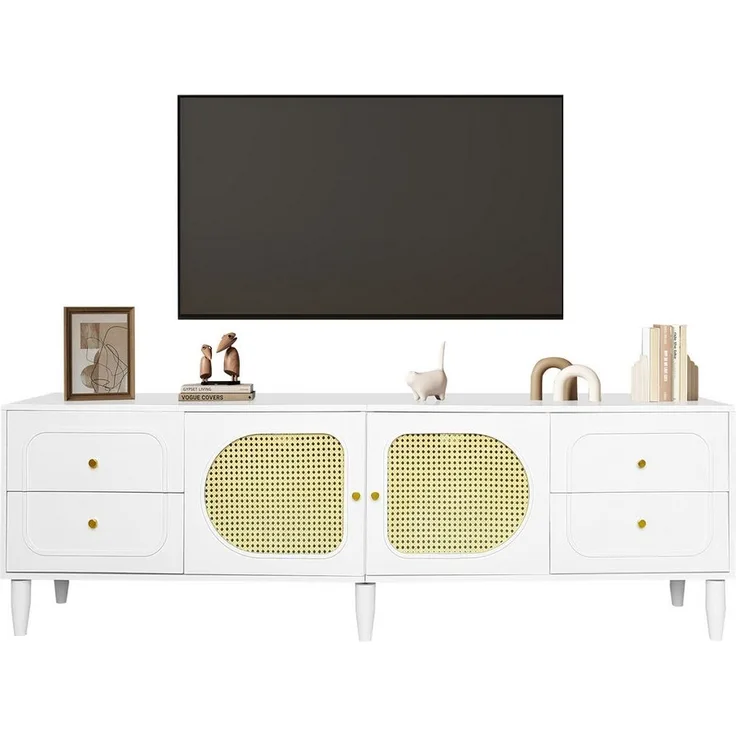 HAUSS SPOLE TV-Schrank 180x40x56.5 cm mit 4 Schubladen, 2 Türen für bis zu 80 Zoll Fernseher Höhenverstellbaren Beinen