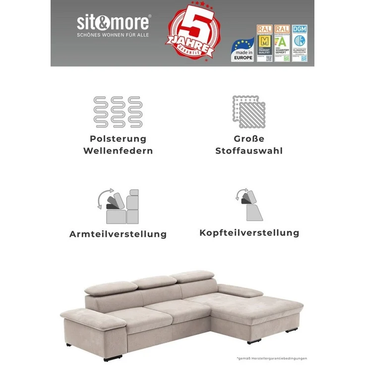 sit&more Ecksofa Alcudia L-Form, B: 272 cm, Arm- und Kopfteilverstellung, Eckcouch, optional Schlaffunktion, Komfortsitz – Bild 3