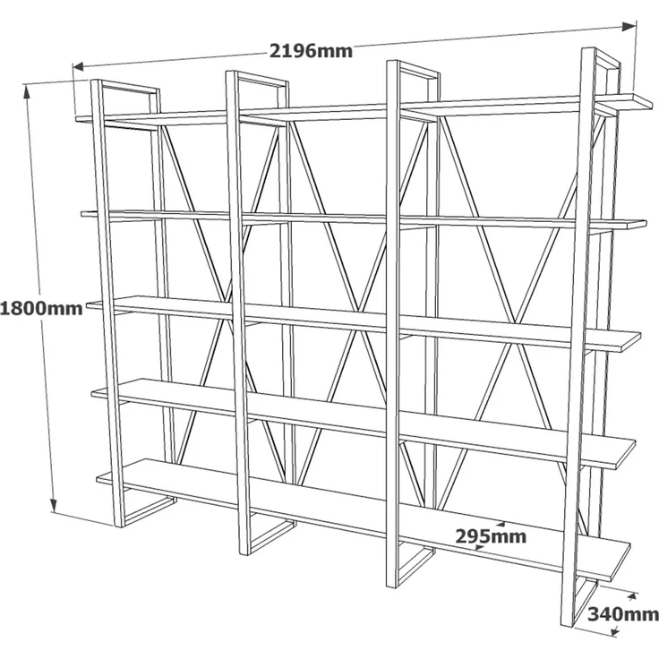 Dmora Bücherregal Albayt, Büroregal, Bücherregal, Bibliothek, 220 x 34 x 180 cm, Eiche – Bild 7