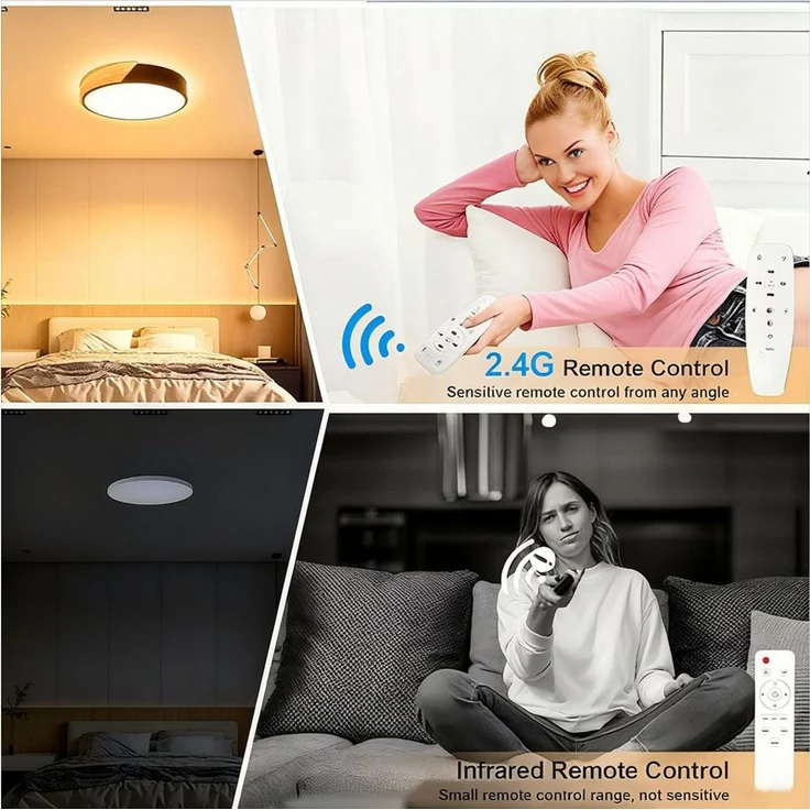 POPOLIC LED Deckenleuchte 24-W-moderne Leuchte, Deckenleuchte Holz, dimmbare Decke 3000k-6000k, ferngesteuerte LED-Deckenleuchte, für Wohnzimmer und Flur, Schwarz – Bild 2