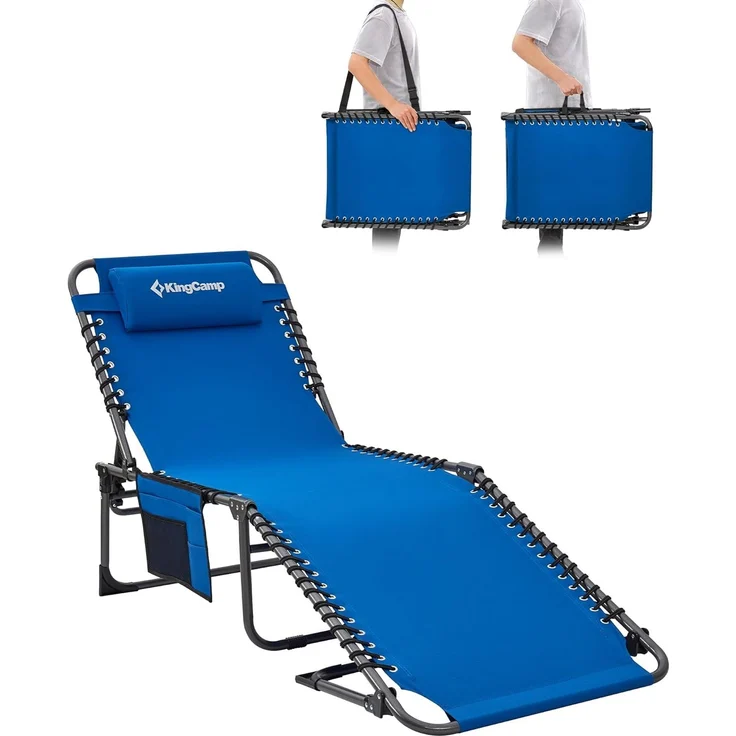 KingCamp Campingliege Sonnenliege Gartenliege klappbar 5-Stufig Verstellbarer Rückenlehne Liege Gartenstuhl Strandliege Camping Klappbett mit Kopfkissen für Garten Urlaub Outdoor Strand Pool – Bild 1