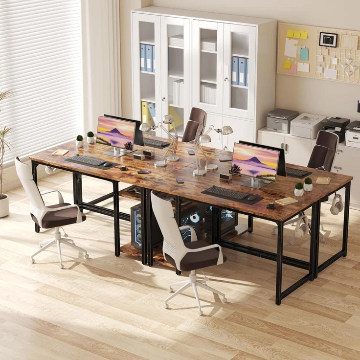 JUMMICO Schreibtisch 120cm mit Regalen, Tisch mit Stauraum, stabile Stahlkonstruktion – Rechts- oder Linksschreibtisch – Rustikales Braun – Bild 8