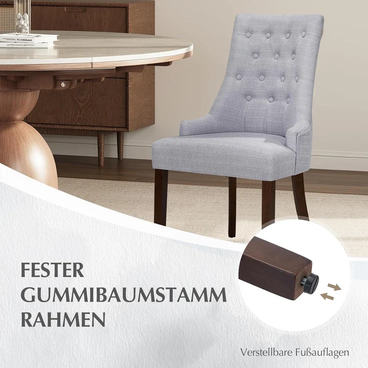 COLAMY Esszimmerstühle 6er Set, Moderne Küchenstuhl Gepolsterte Esszimmerstühle im Wingback, Polsterstuhl Wohnzimmerstuhl mit Knopfsteppung für Esszimmer, Küche, Restaurant mit Holzbeinen, Hellgrau – Bild 7