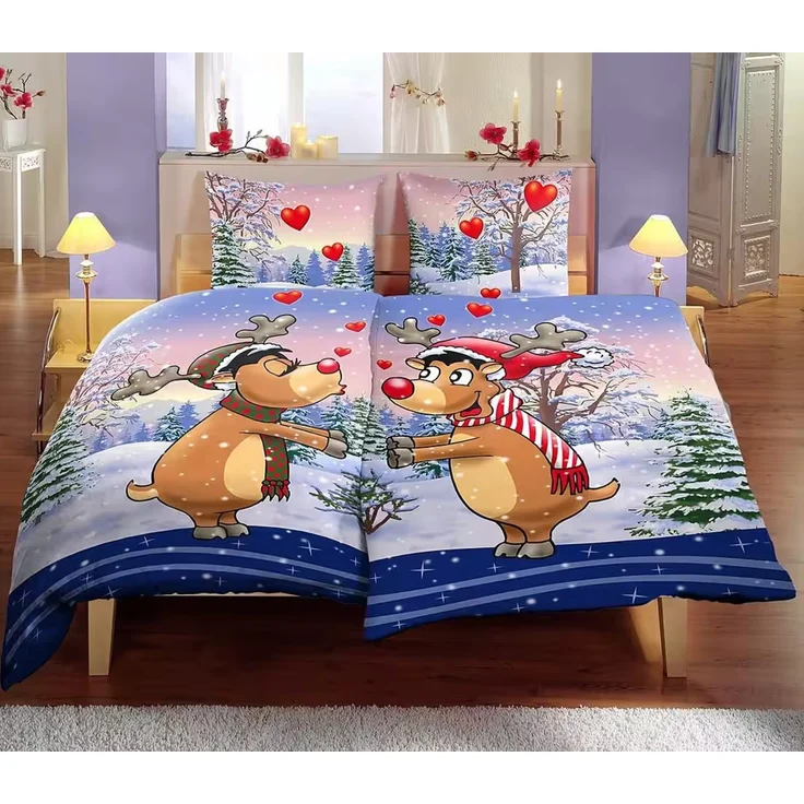 Einzelne Zwei Personen Fleece-Bettwäsche 135x200 cm mit Rentiermotiv Weihnachtsbettwäsche – Bild 2
