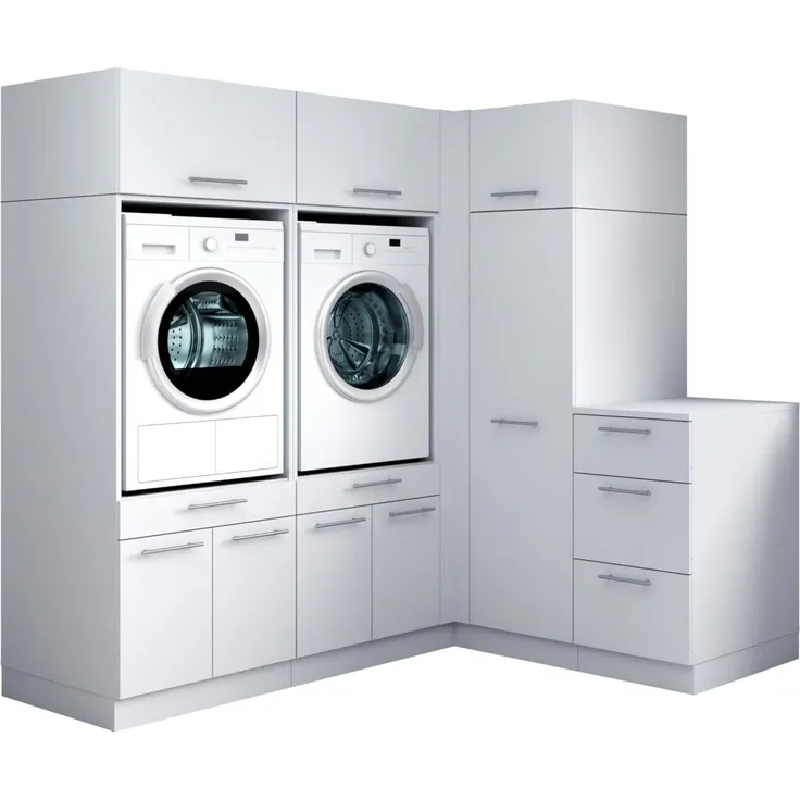 Laundreezy Waschraum Komplett-Set, Weiß - Modulares Schranksystem für Waschküche & Hauswirtschaftsraum - 203 x 200 x 68 cm (B/H/T)
