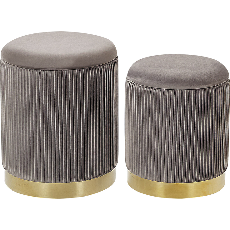 Pouf Samtstoff mit Stauraum grau 2er Set MIRAMAR