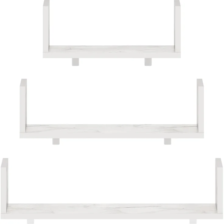 Furinno Rossi Schlafzimmerdekor-Wandregale mit unsichtbaren Halterungen, Marmorweiß, 3er-Set – Bild 6