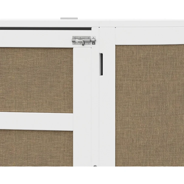 Schrankbett 140x200 cm, vertikales Wandklappbett aus Holz in Weiß mit Rattan-Optik und Staufächern – Bild 8