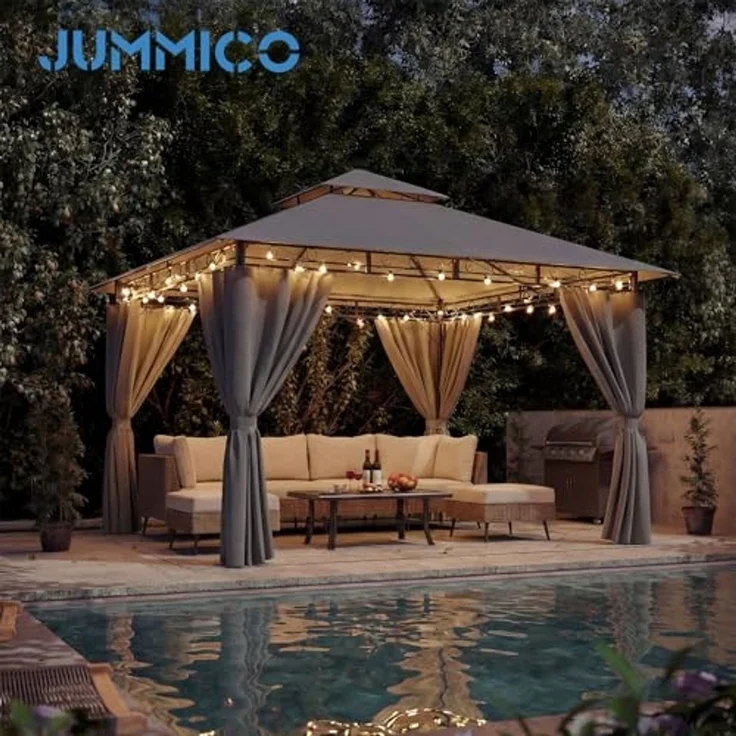 JUMMICO Gartenpavillon 3x3 m Doppeldach, Wasserdichtes & Stabiles Partyzelt mit Seitenwänden, Klappbarer Pavillon mit verstärkten Erdankern für Garten und Terrasse, Winterfest – Bild 7