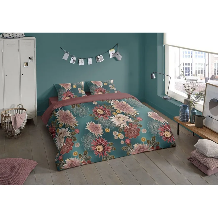 soma Bettwäsche Blumen Microfaser Set 135x200 cm mit Kissenbezug 80x80 cm in Petrol, Microfaser, 2 teilig, Weich,Pflegeleicht&Hautsympathisch mikrofaser 135x200 set floral