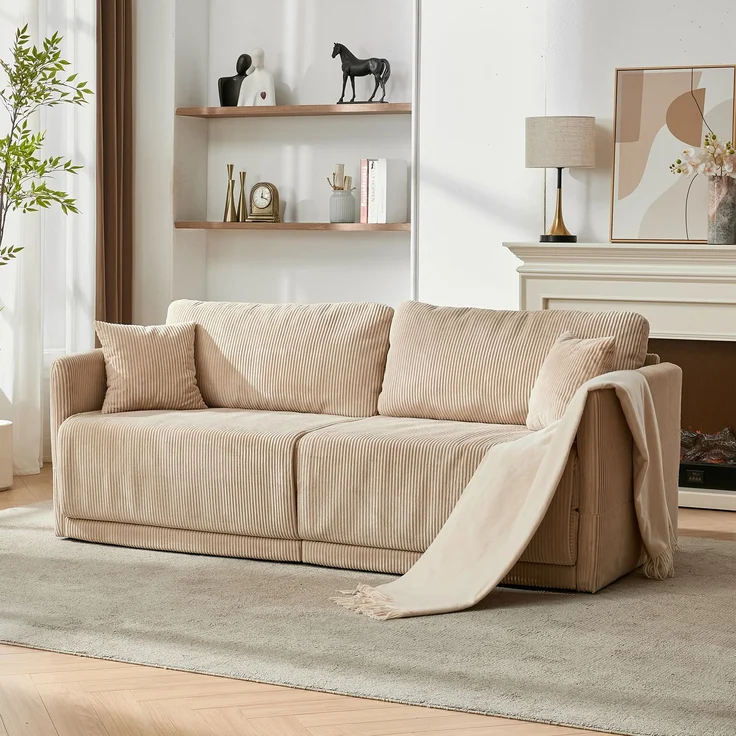 ZUBALIYA Schlafsofa 69.00x23.00 cm, mit Cordbezug, für Wohnzimmer und Apartments, mit stabilem Untergestell, Beige – Bild 1