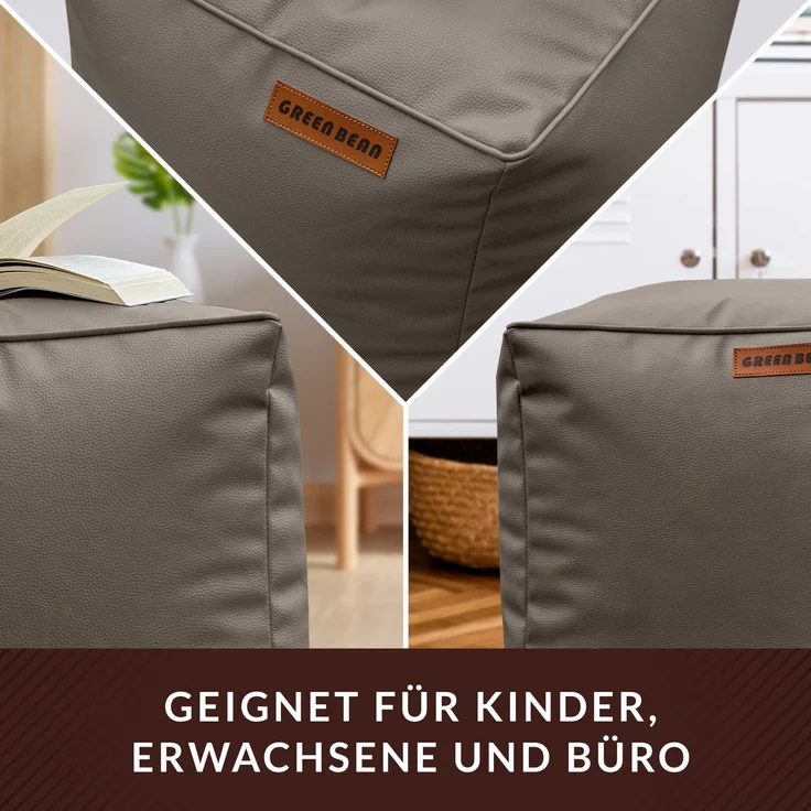 Green Bean® Sitzhocker aus Kunstleder - Pouf mit EPS Perlen Füllung - 40 x 40 cm - perfekte Ergänzung zum Sitzsack - Hellbraun-Grau – Bild 3