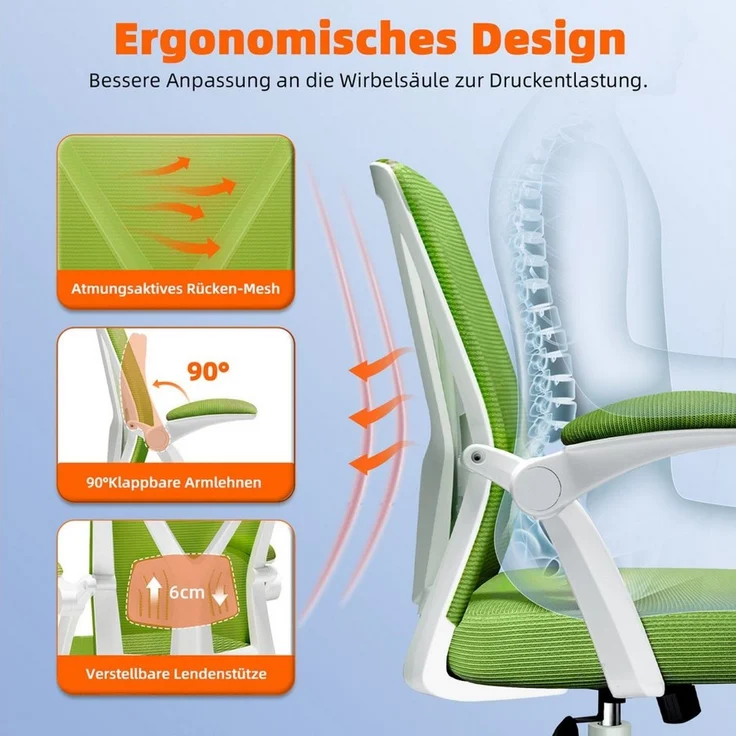 Hiazurm Bürostuhl Bürostuhl,Chefsessel aus Mesh,Ergonomischer Schreibtischstuhl (Verstellbarer Armlehnen, Lendenwirbelstütze,Drehstuhl Wippfunktion,Atmungsaktiv), Verlängerte und Verbreiterte Rückenlehne, Bis 155 kg,Schwarz – Bild 3