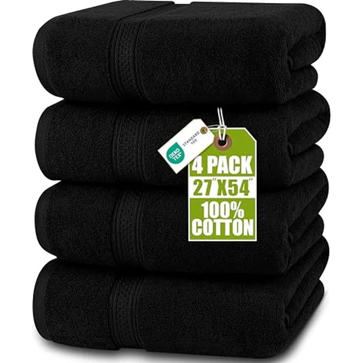 Utopia Towels 4er-Pack Badetücher Set, Premium 100% ringgesponnene Baumwolle, 69 x 137 cm, sehr saugfähig, weich, schwarz – Bild 1