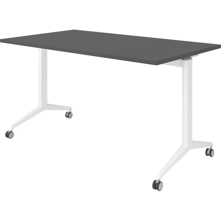 bümö Seminartisch klappbar fahrbar 140x80 cm graphit, Gestell weiß - Klapptisch staffelbar, mit vier Doppelrollen Büro Schulungstisch, KFZ14-G-W – Bild 1