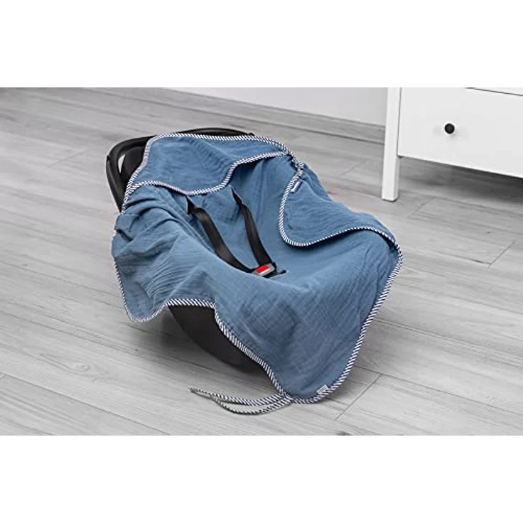 Sensillo Musselin-Bezug für Kinderwagen/Babyschale blau 75x75 – Bild 5