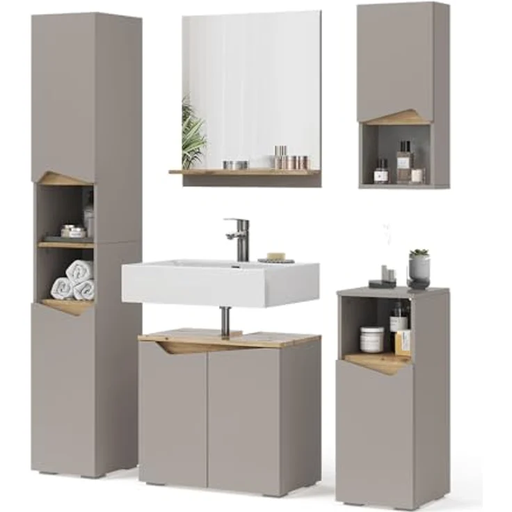 Badmöbel-Set Marelle Greige 5 Teile Vicco – Bild 8
