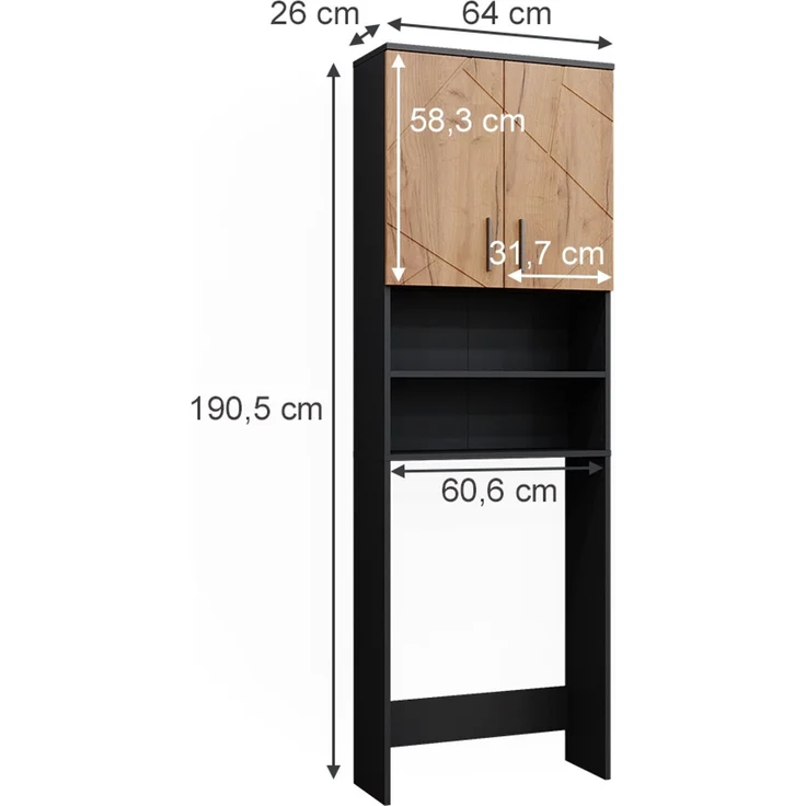 Waschmaschinenschrank Irma Goldkraft Eiche/Anthrazit 64 x 190.5 cm Vicco – Bild 3