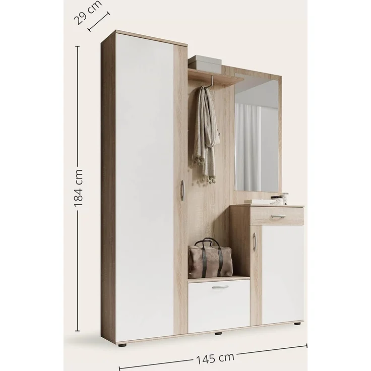 Garderobe PATENT Spiegel Sonoma Eiche und weiß 3-teilig – Bild 7