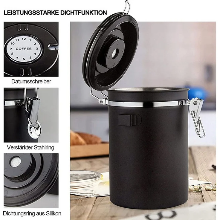 TUWENA Aufbewahrungsbox Kaffeebohne Versiegeltes Glas, 1800ML Kaffeebohnen behälter – Bild 3