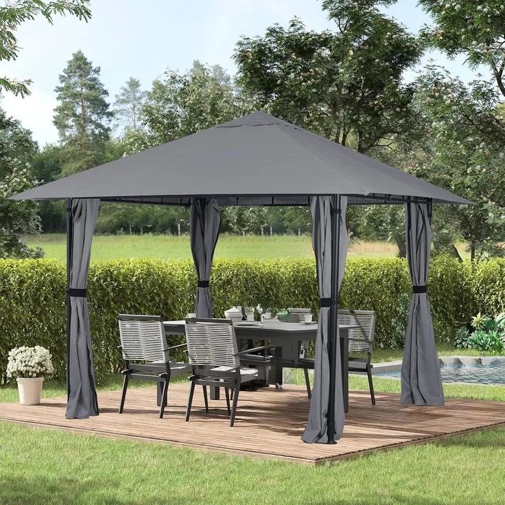 Sekey Garten Pavillon 3x3 m Wasserdicht Stabil Partyzelt, Gartenzelt mit 4 Seitenteile Reißverschluss, 180g/㎡ Polyester, Taupe – Bild 3