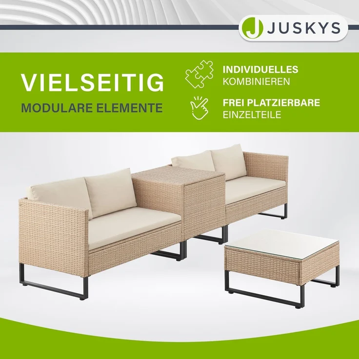 Juskys Outdoor Polyrattan Lounge Santorini - Gartenlounge mit Beistelltisch & Auflagenbox - Gartenmöbel Set Rattan Sitzecke wetterfest - Creme – Bild 7