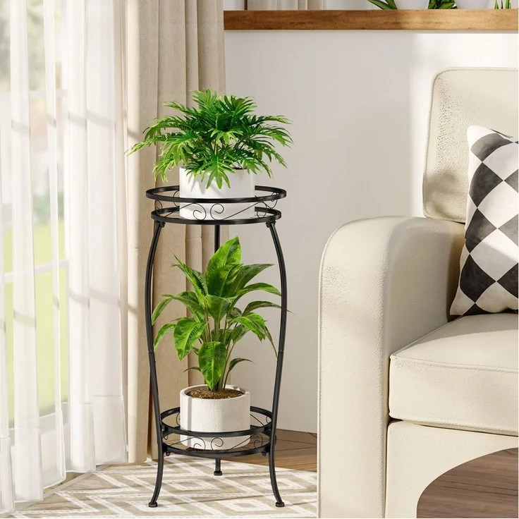 Bamworld Blumenständer Zweistöckiger Pflanzenständer, Metallregal, 69cm hoch, 45kg Tragkraft (1 St), Rostfrei & stabiles Blumentopf-Gestell, Innen/außen nutzbar – Bild 3