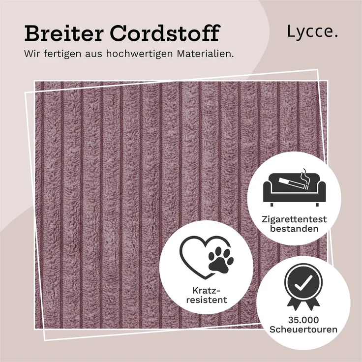 Lycce Bankauflage Klemmkissen mit Leiste - Cord, Polsterung, rutschfest Altrosa 8x40x38cm – Bild 5