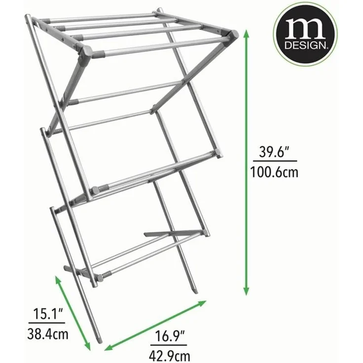 mDesign Turmwäscheständer Wäscheständer Standtrockner Metall Silber/Grau – Bild 2