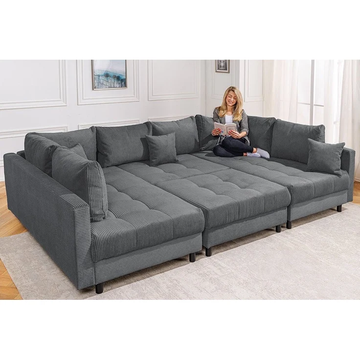 riess-ambiente Wohnlandschaft KENT 305cm anthrazit / schwarz · inkl. Hocker · U-Form · XXL Couch, Einzelartikel 1 Teile, Ecksofa · Wohnzimmer · mit Federkern · Cord-Bezug · Modern Design – Bild 2