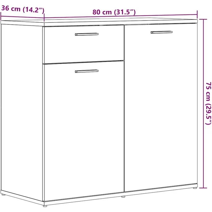 vidaXL Sideboard Schwarz Eichen-Optik 80x36x75 cm Holzwerkstoff 862010 – Bild 12