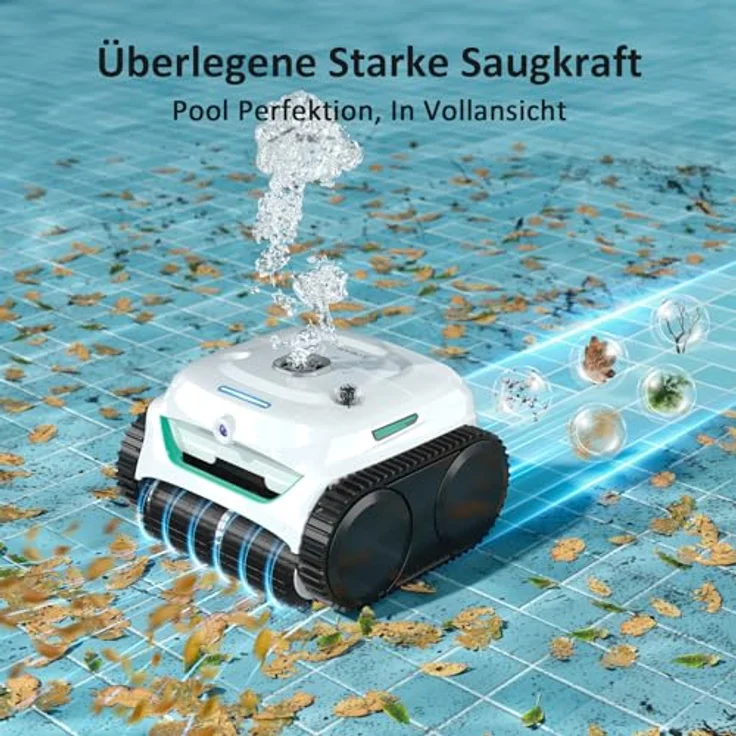 WYBOT C2 Vision, Kabelloser Poolroboter mit KI-Kamera, Zweischicht-Filterung und leistungsstarker Absaugung, für Eingelassene Pools bis zu 180㎡ (Weiß Grün) – Bild 3