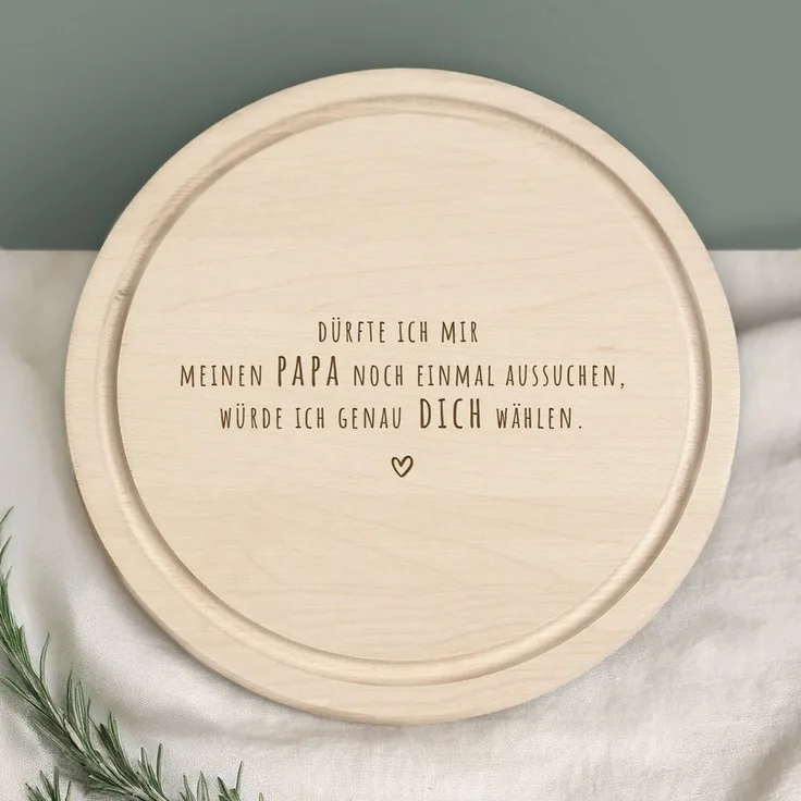 hellomini Frühstücksbrett Frühstücksbrettchen Rund Buche "Papa aussuchen" Geschenk zum Vatertag, Holz, (1-St), mit Gravur, Vatertagsspruch