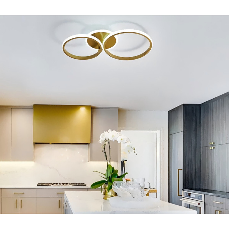 DELIPOP – Moderne LED – Deckenleuchte 42 W, weißes Licht – Ideal für Wohnzimmer, Schlafzimmer, Esszimmer – 2 Ringe – Durchmesser 30 + 24 cm – Gold – 52x30x9,5cm – Bild 4