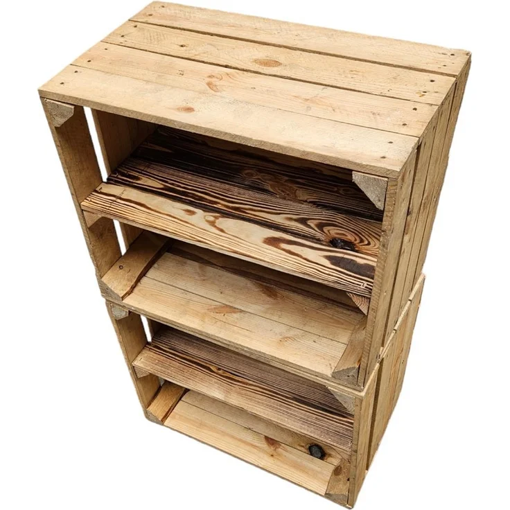 Vintage Natur Holzkisten 2er Set 50 x 40 x 30cm mit Ablage Lang – Bild 4