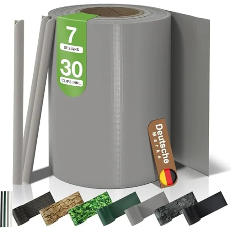 BooGardi PVC Sichtschutzstreifen · Sichtschutz Zaun 19 cm x 35 m Hellgrau 1 Rolle · 450 g/m² · inkl. 30 Clips · Zaunblende für Doppelstabmattenzaun & Stabmattenzaun · Blickdicht & wetterfest – Bild 1