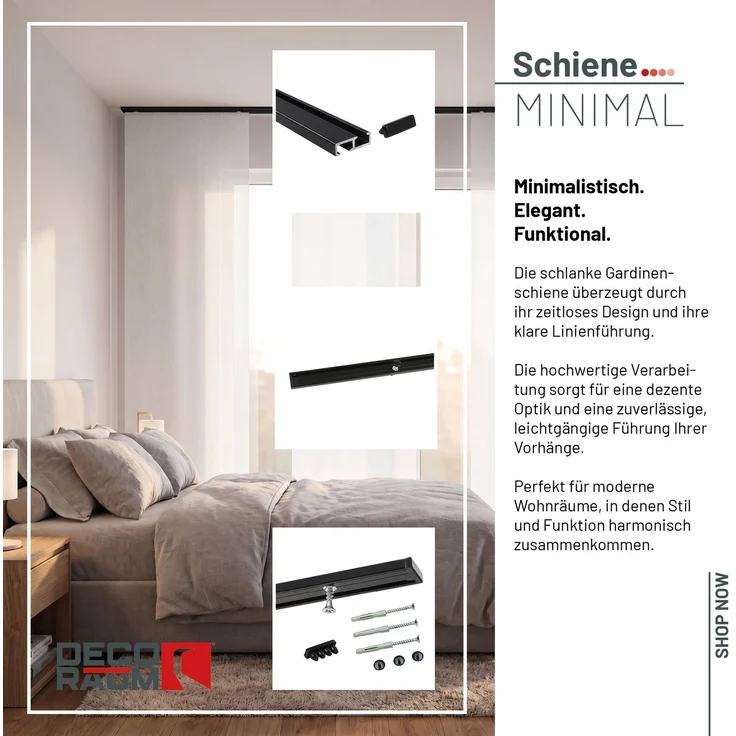Deco-Raum® Gardinenschiene Minimal | Länge: 210cm | Material: Aluminium | Farbe: Schwarz – Bild 3
