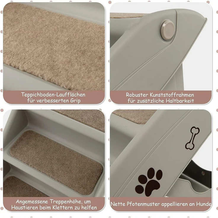 KOMFOTTEU Haustiertreppe Hundetreppe, mit 4 Stufen, tragbar&klappbar – Bild 3