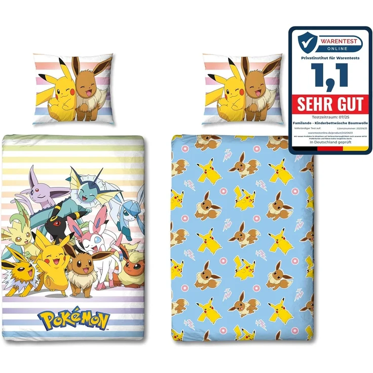 Pokemon Bettwäsche für Kinder 135x200 80x80 cm buntes Motiv mit Pikachu & Friends aus 100% Baumwolle – Bild 8